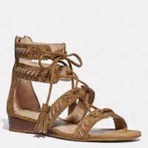Coach Gladiator Tie Up Suede Wedge Sandals